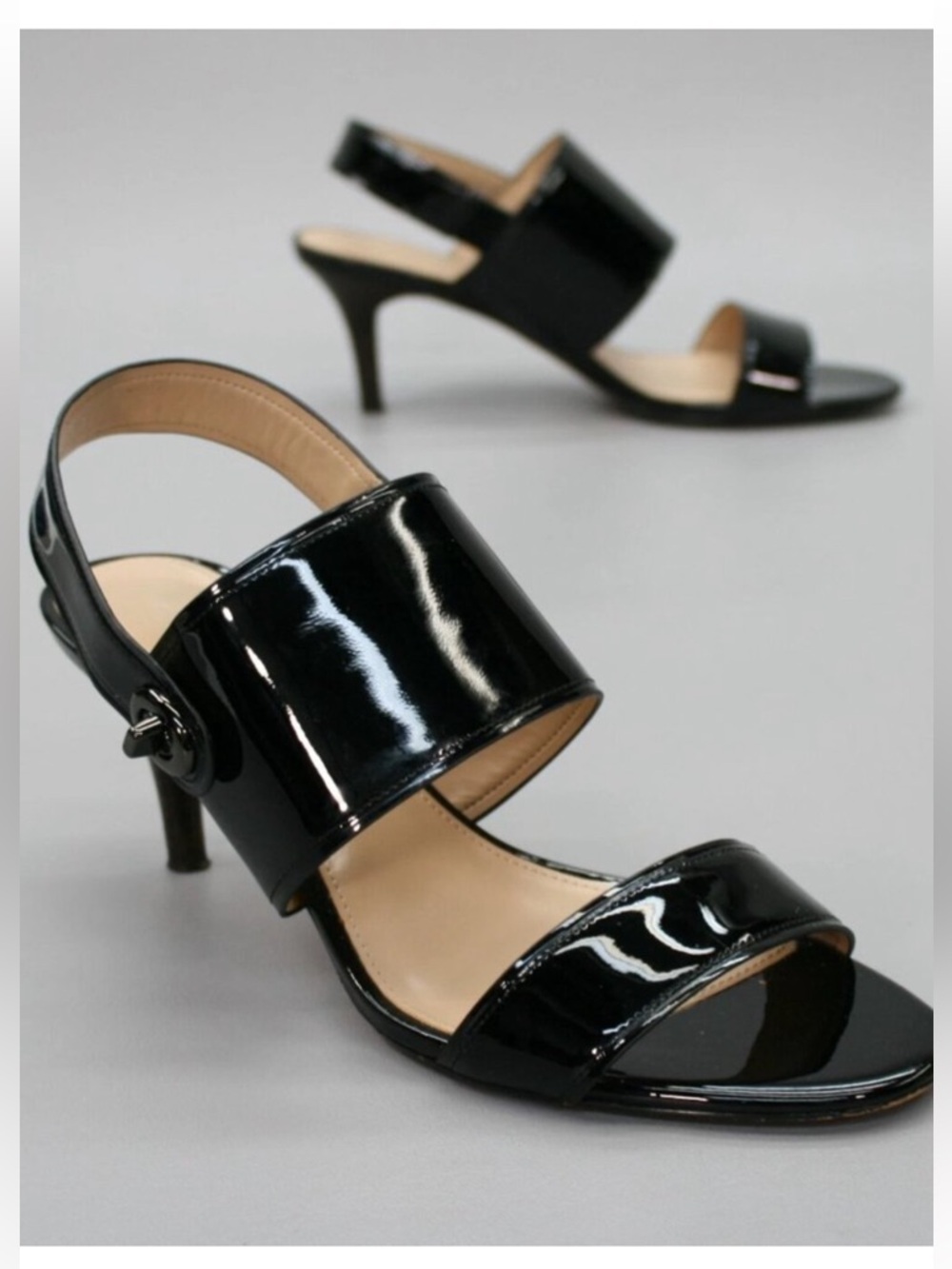 Coach Marla Slingback Sandal Heels in Black Patent Leather Size 9
